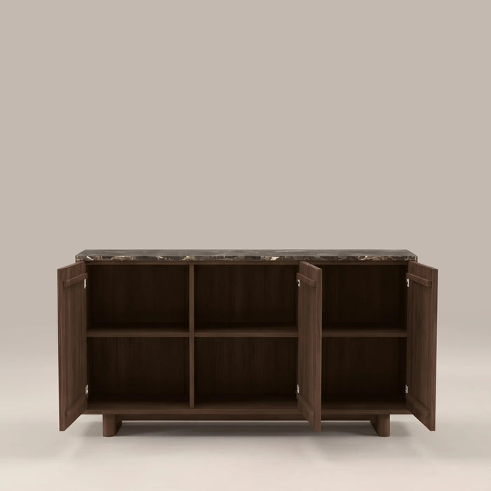 Janis 3 Door Sideboard Emperador Brown Honed Marble & Walnut