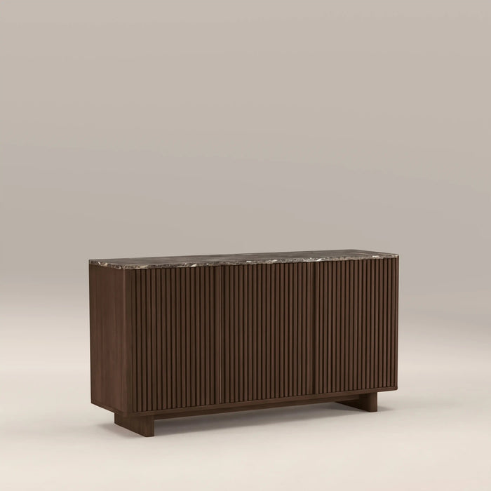 Janis 3 Door Sideboard Emperador Brown Honed Marble & Walnut