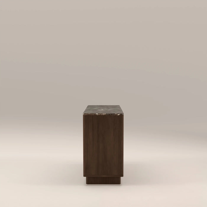 Janis 3 Door Sideboard Emperador Brown Honed Marble & Walnut
