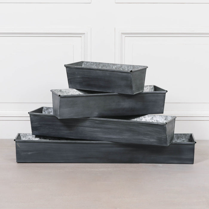 Roll Top Weathered Iron Style Metal Planter - 94cm