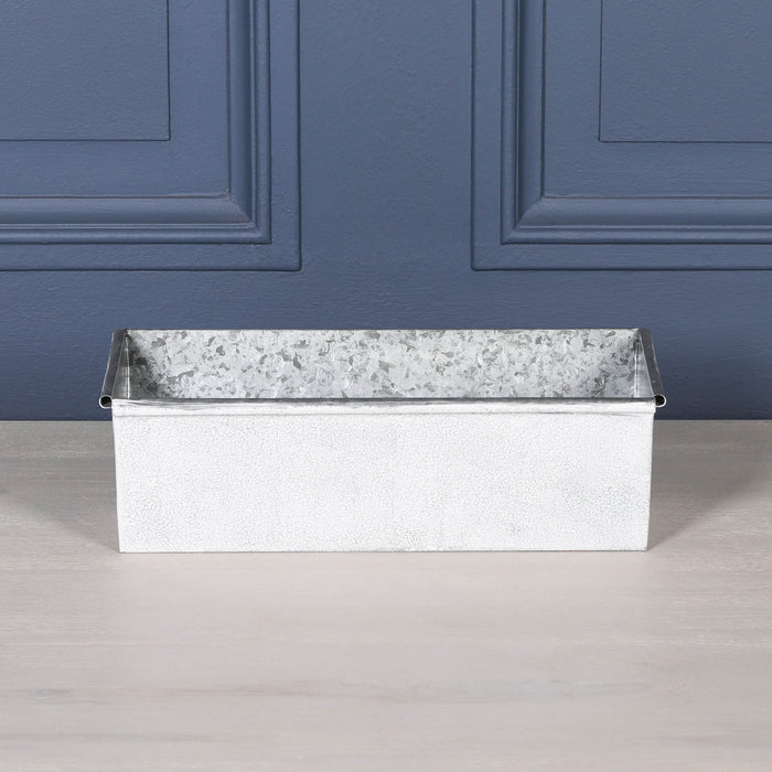 Roll Top White Wash Metal Planter
