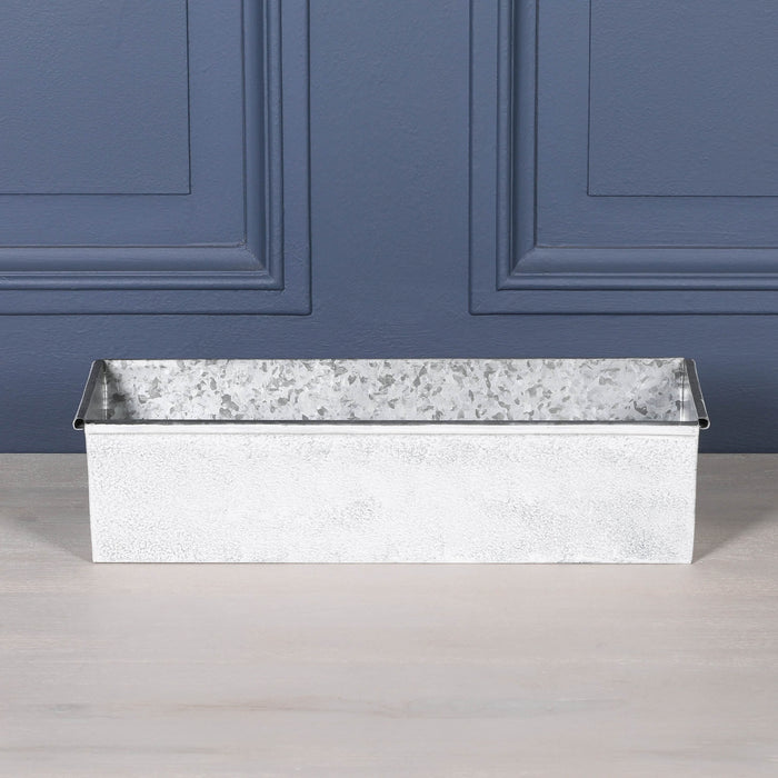 Roll Top White Wash Metal Planter