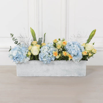 Roll Top White Wash Metal Planter - 54cm