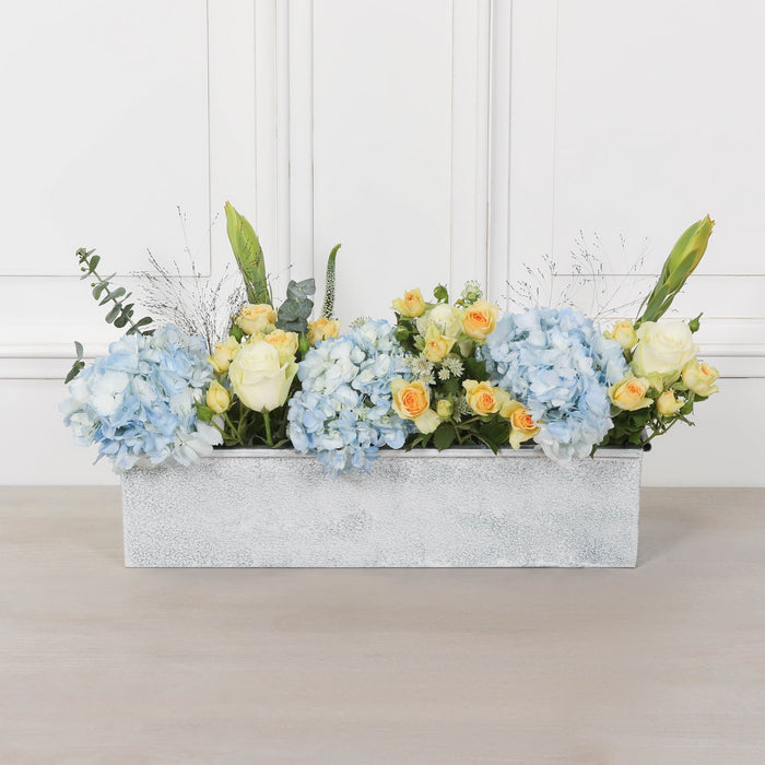Roll Top White Wash Metal Planter