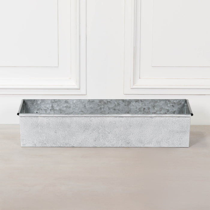 Roll Top White Wash Metal Planter