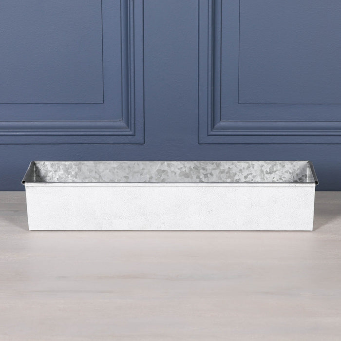 Roll Top White Wash Metal Planter