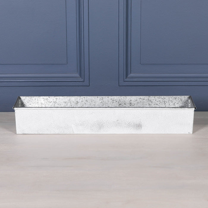 Roll Top White Wash Metal Planter