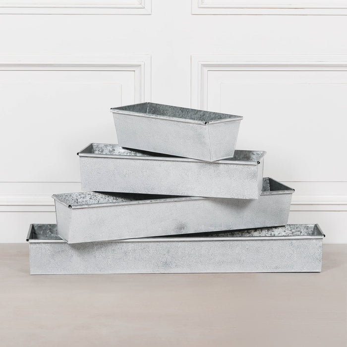 Roll Top White Wash Metal Planter - 94cm
