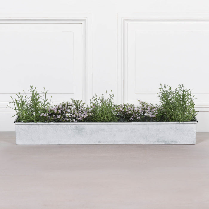 Roll Top White Wash Metal Planter - 104cm