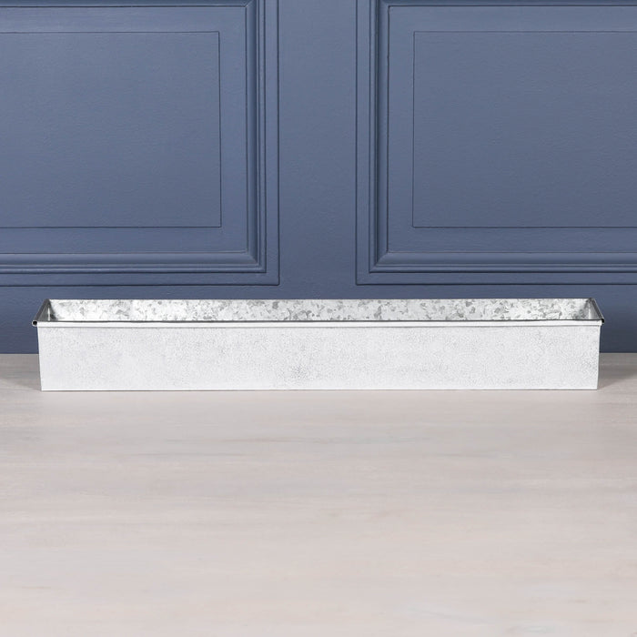 Roll Top White Wash Metal Planter - 104cm