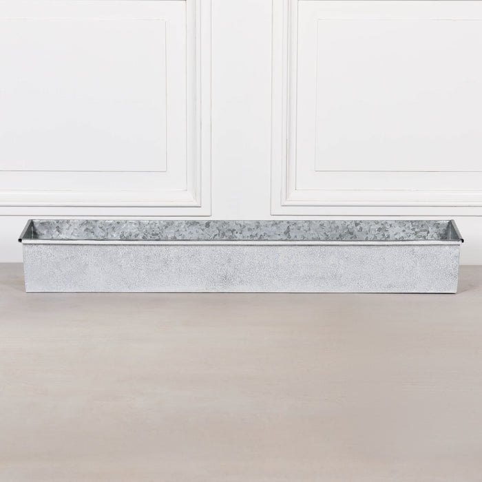 Roll Top White Wash Metal Planter - 104cm