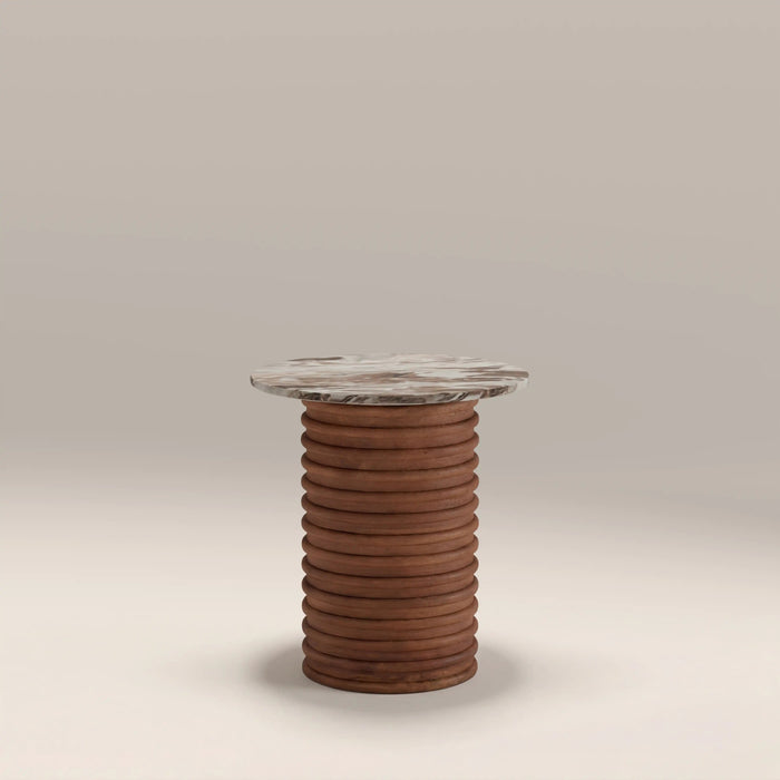 Dita Round Side Table French Riviera Honed Marble & Walnut