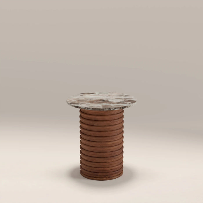Dita Round Side Table French Riviera Honed Marble & Walnut