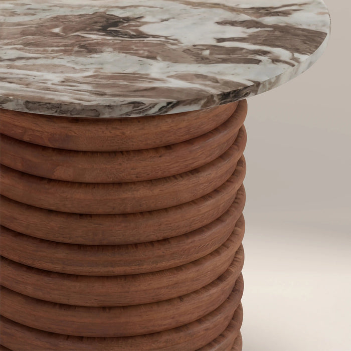 Dita Round Side Table French Riviera Honed Marble & Walnut