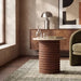 Dita Round Side Table | Natural Travertine & Walnut