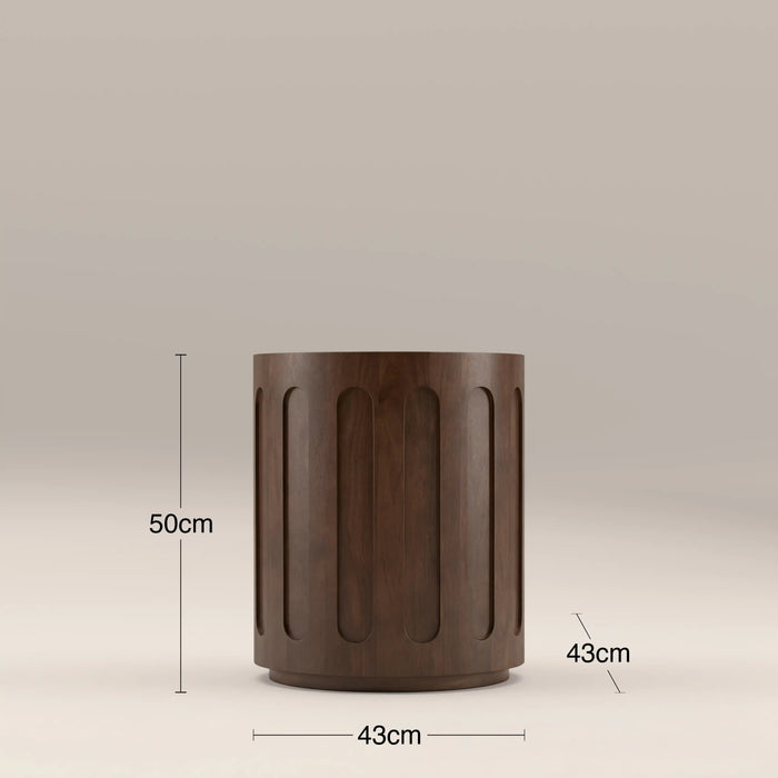 Juno Round Side Table Emperador Brown Honed Marble & Walnut
