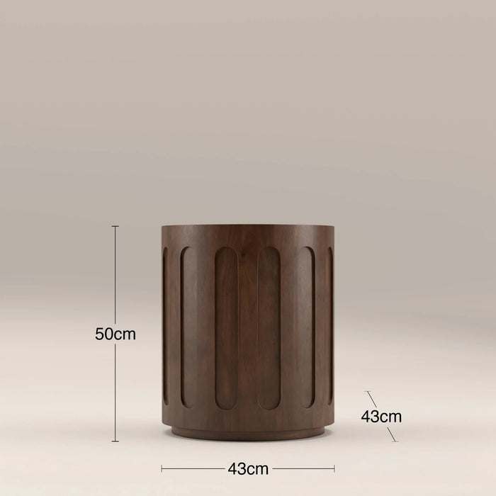 Juno Round Side Table Natural Travertine & Walnut