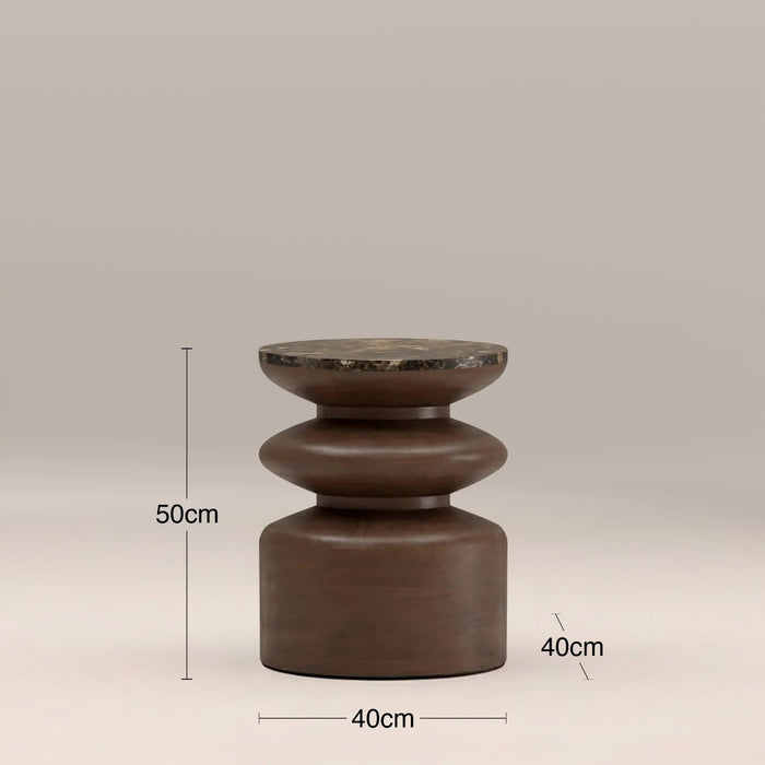 Leia Round Side Table Emperador Brown Honed Marble & Walnut