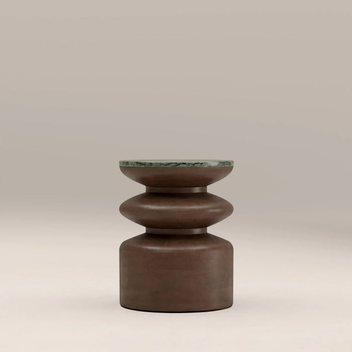 Leia Round Side Table Forest Green Honed Marble & Walnut