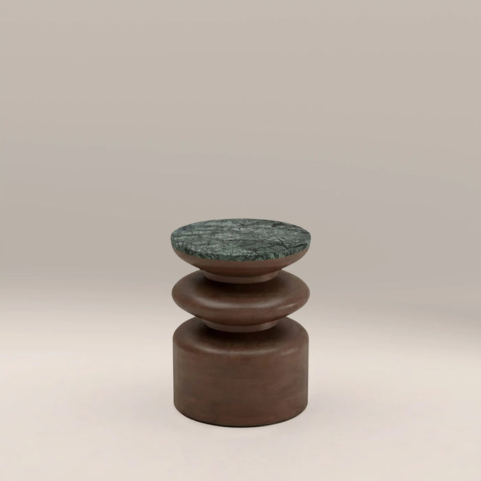 Leia Round Side Table Forest Green Honed Marble & Walnut