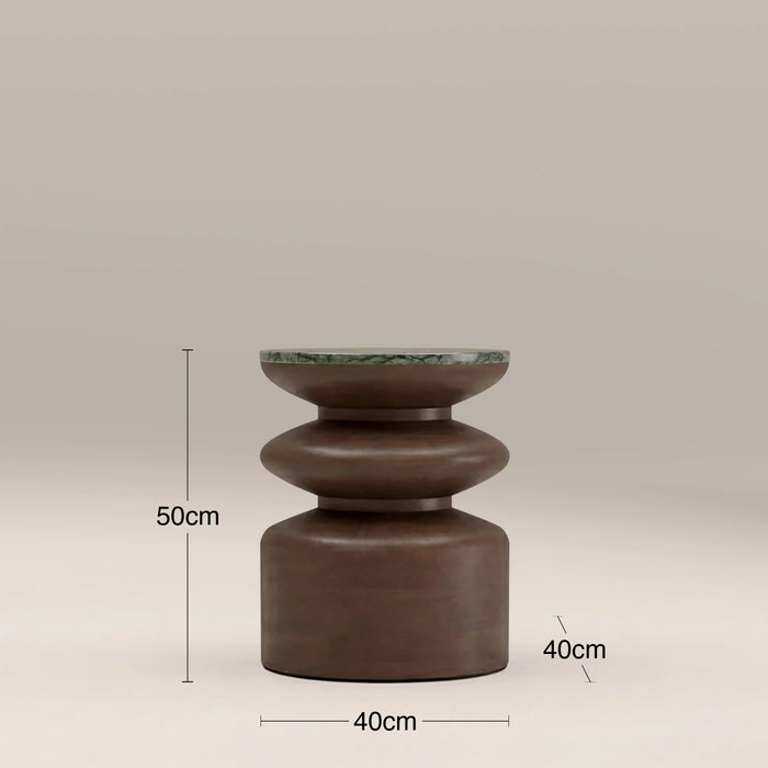 Leia Round Side Table Forest Green Honed Marble & Walnut