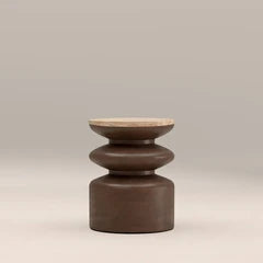 Leia Round Side Table | Natural Travertine & Walnut