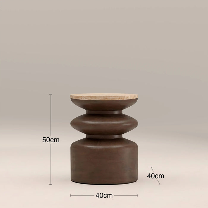 Leia Round Side Table Natural Travertine & Walnut