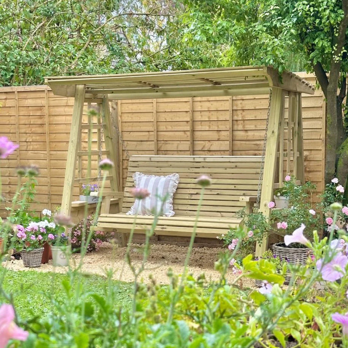 Scandinavian Redwood 3-Seater Outdoor Swing with Canopy