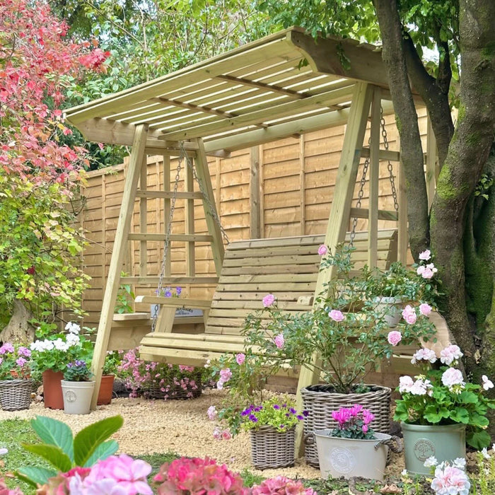 Scandinavian Redwood 3-Seater Outdoor Swing with Canopy