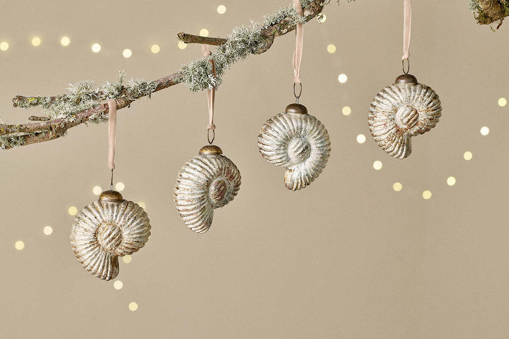Sachin Shell Baubles Rustic Gold Set Of 4