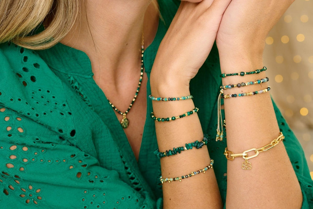 Sana Malachite Gold Charm Crystal Bracelet