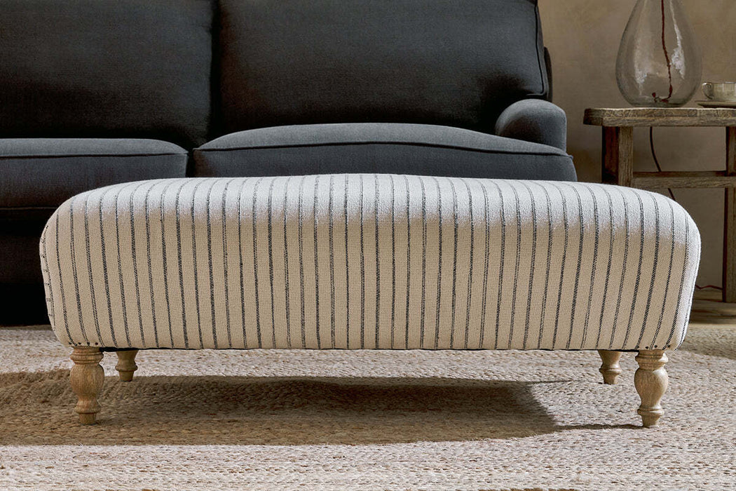 Sanja Stripe Upholstered Ottoman Off White