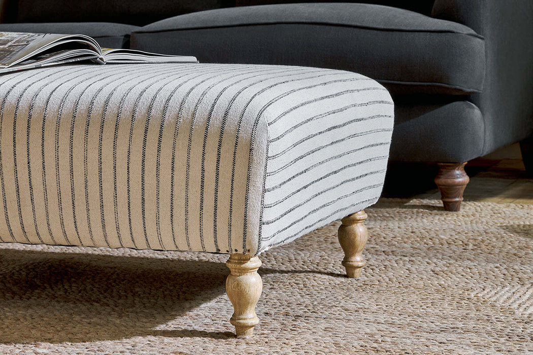 Sanja Stripe Upholstered Ottoman Off White