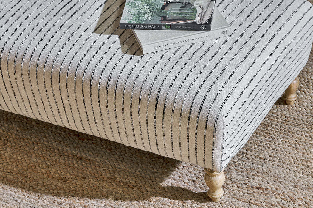 Sanja Stripe Upholstered Ottoman Off White