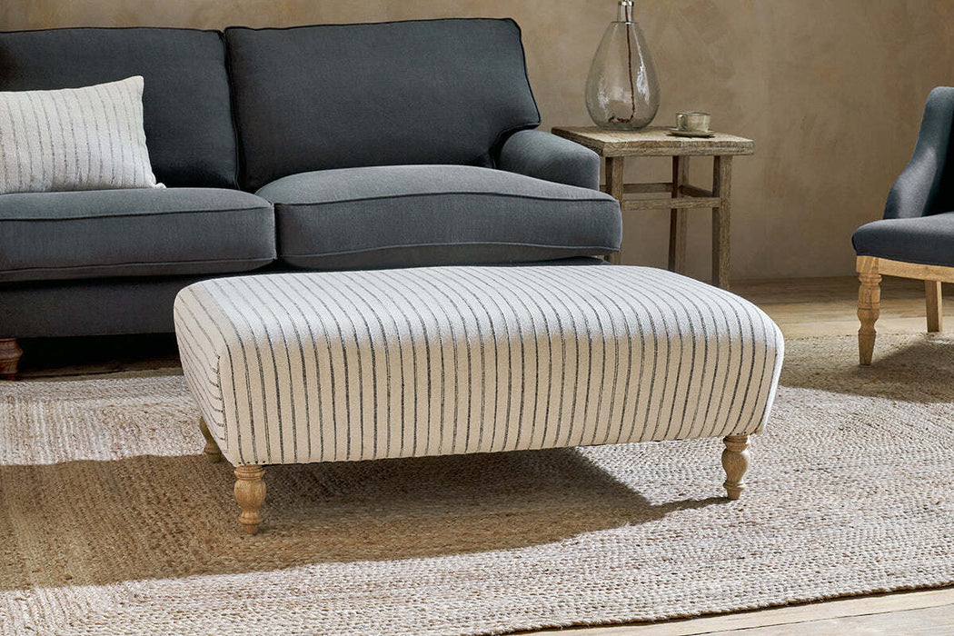Sanja Stripe Upholstered Ottoman Off White