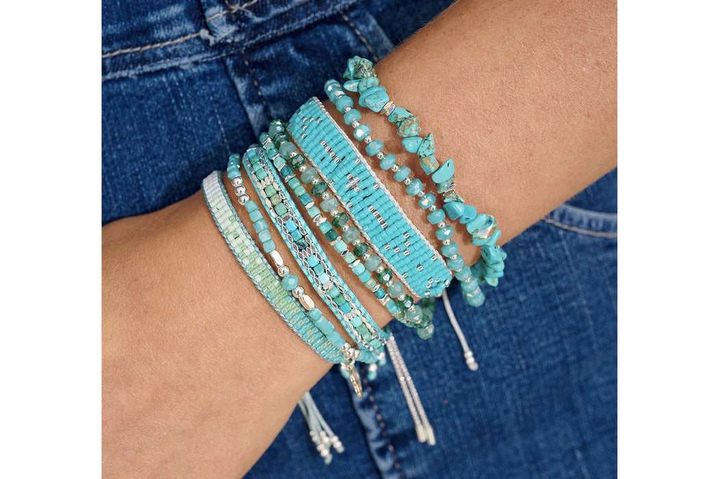 Seraphina Silver & Turquoise Stretch Bead Bracelet
