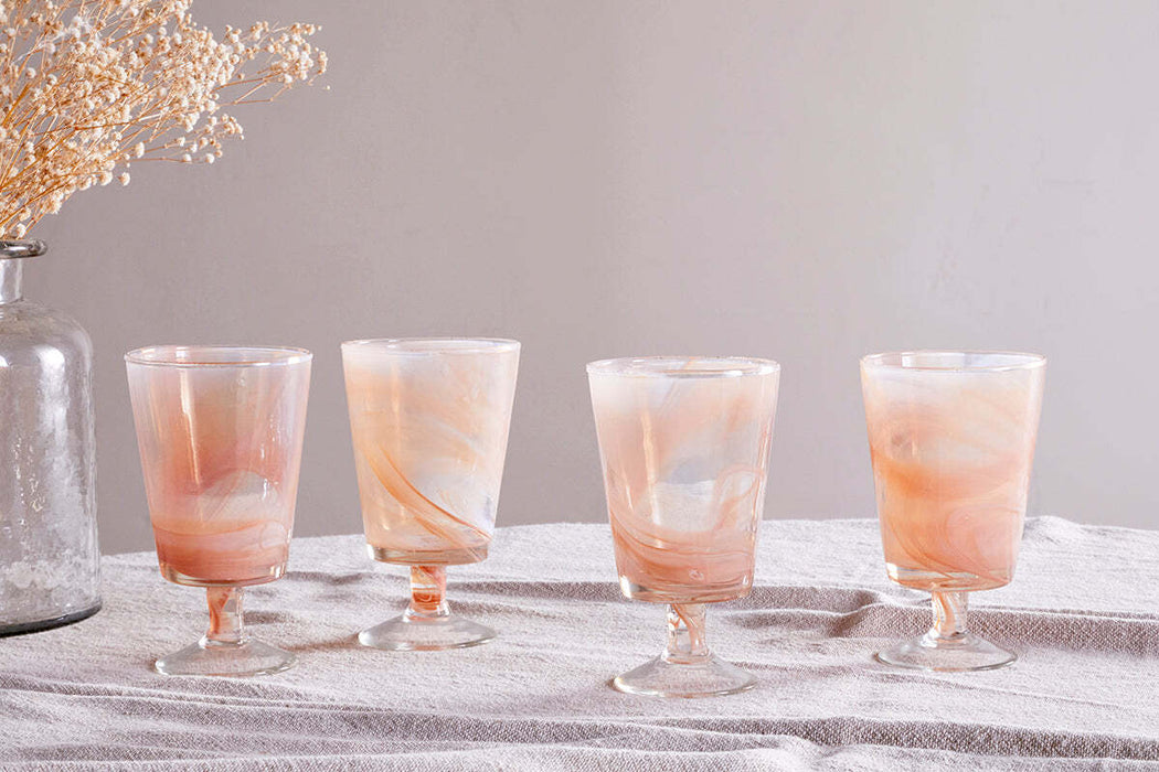 Shirali Marble Swirl Wine Glass Apricot Set Of 4