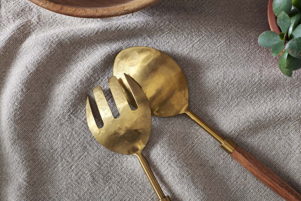 Soni Salad Servers Gold Acacia Set Of 2