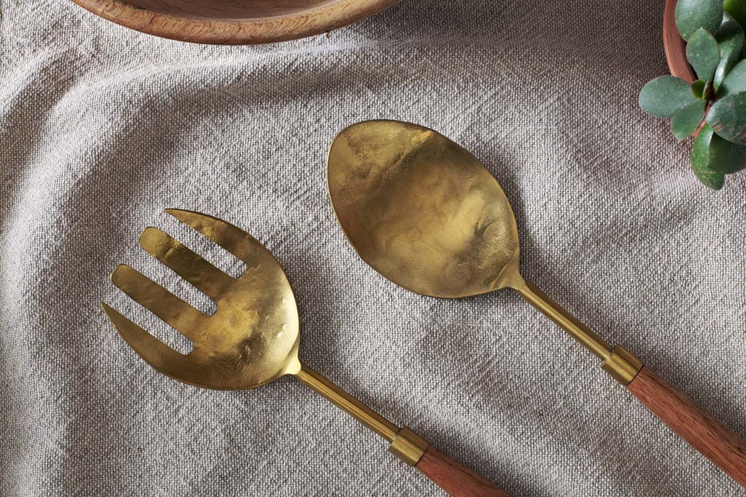 Soni Salad Servers Gold Acacia Set Of 2