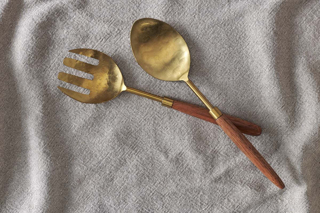 Soni Salad Servers Gold Acacia Set Of 2