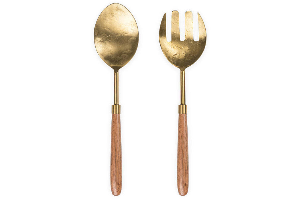 Soni Salad Servers Gold Acacia Set Of 2