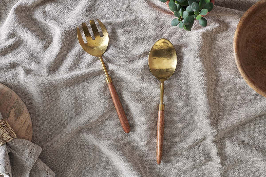 Soni Salad Servers Gold Acacia Set Of 2