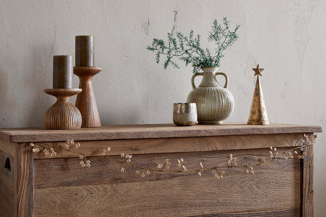 Tanu Mango Wood Beaded Garland Brass Natural