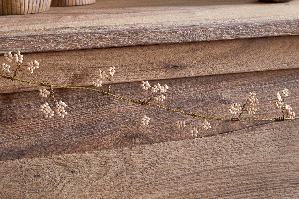 Tanu Mango Wood Beaded Garland Brass Natural