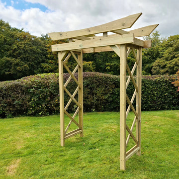 Tokyo Wooden Garden Arch Curved Top Pergola Arch with Diamond Lattice Panels