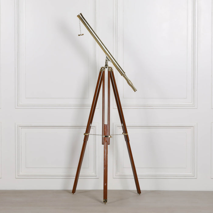 Brass Telescope on Wooden Stand
