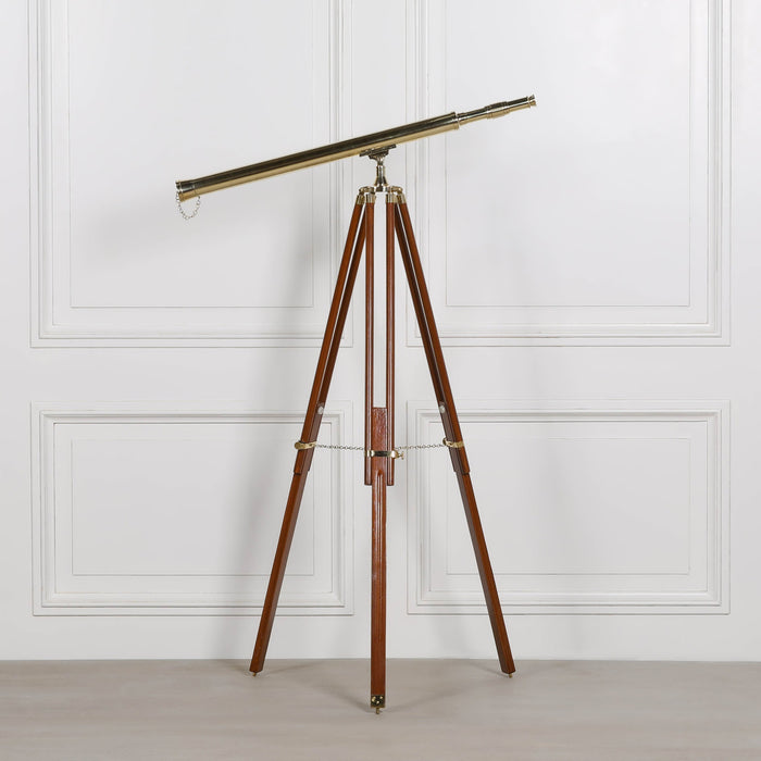 Brass Telescope on Wooden Stand
