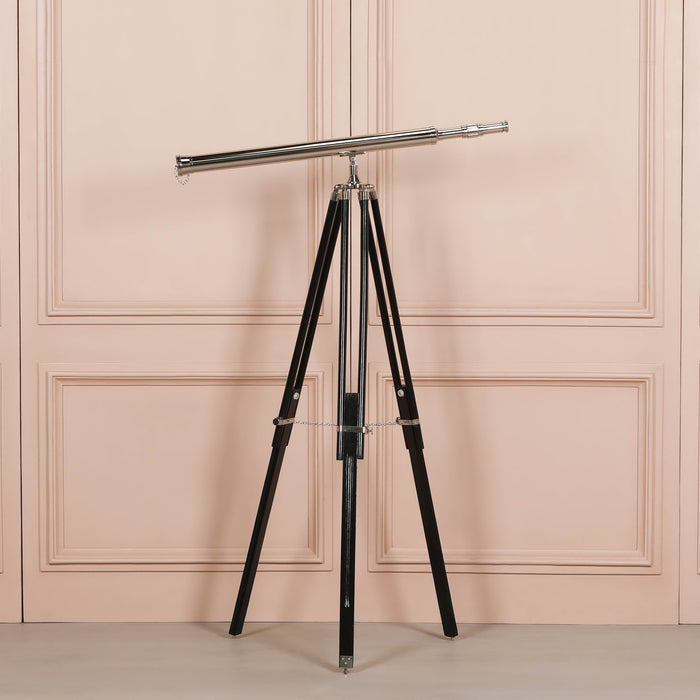 Nickel Telescope on Black Wooden Stand