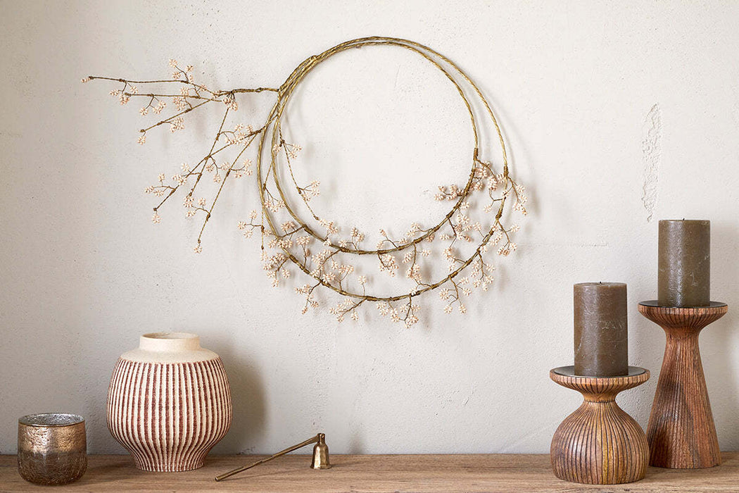 Tanu Layered Mango Wood Beaded Wreath Brass Natural