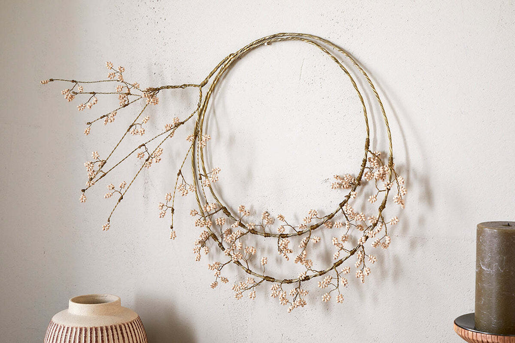 Tanu Layered Mango Wood Beaded Wreath Brass Natural
